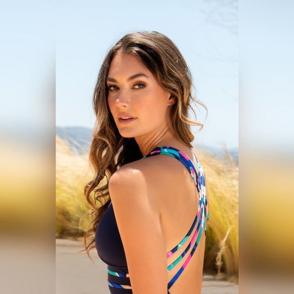 La Blanca Painted Leaves Multi-Strap Cross-Back One Piece  - Picture 9 of 14